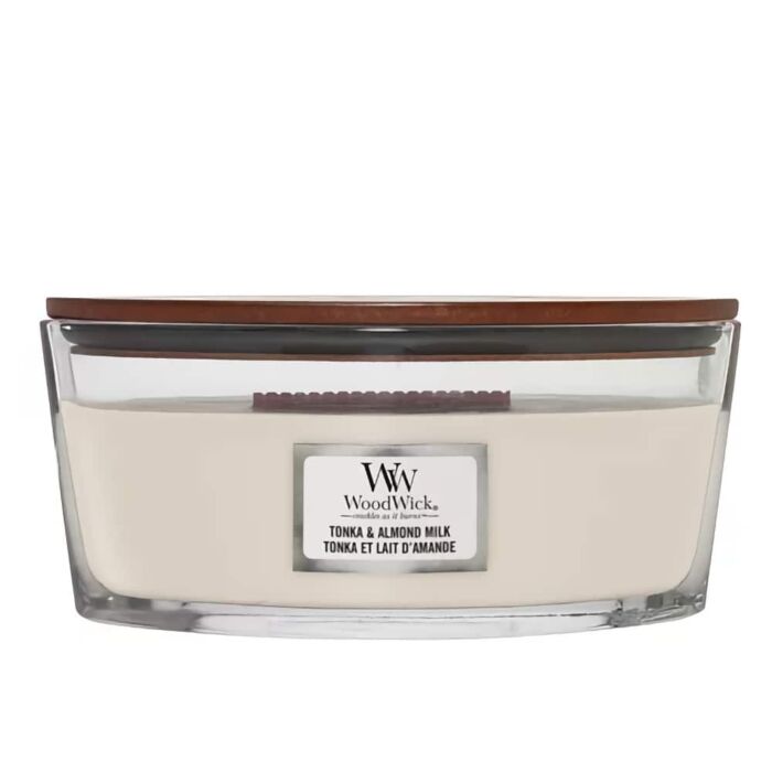 Woodwick Tonka and Almond Milk - Ellipse Jar